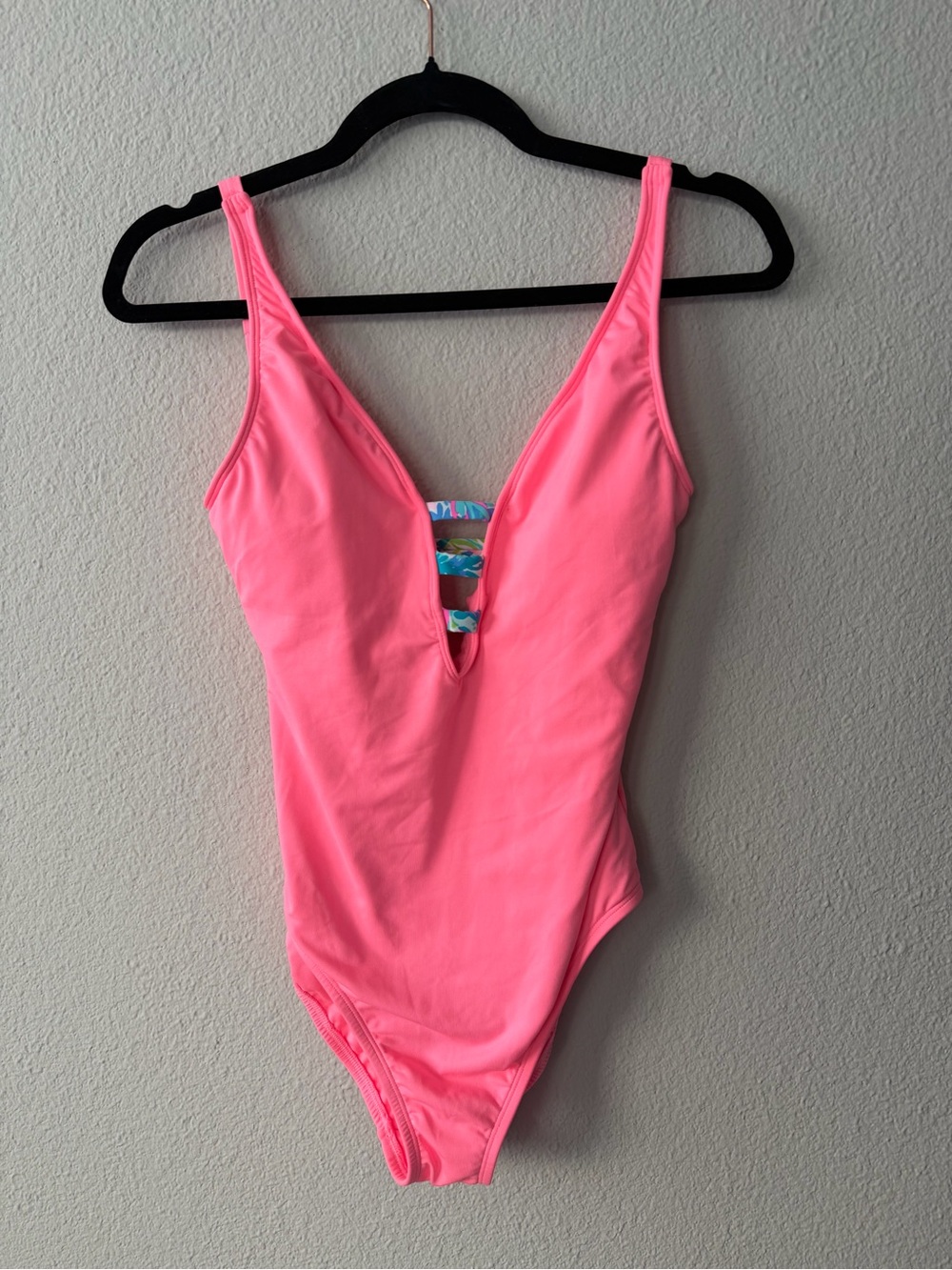 Lilly Pulitzer Hot Pink One-Piece Swimsuit with Tropical Strap Detail